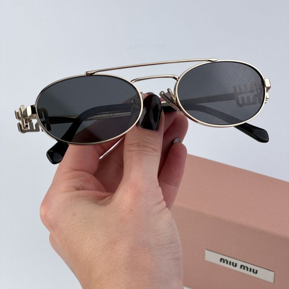 Miu Miu MU54ZS ZVN08Z LOGO BRAND NEW Sunglasses Pale Gold Dark Grey Pilot Unisex